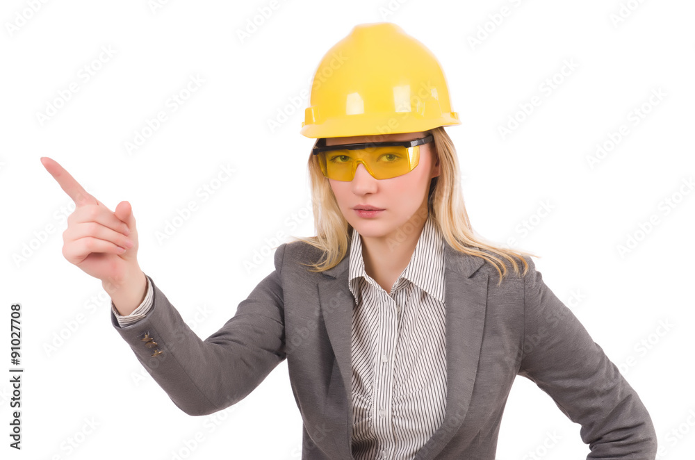 Female engineer in helmet isolated on white Female engineer in helmet isolated on white