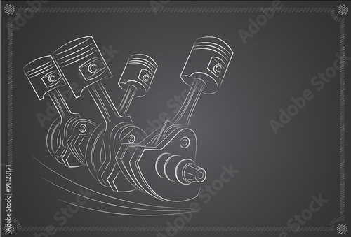 Engine Piston. Hand Drawn, on a background blackboard.