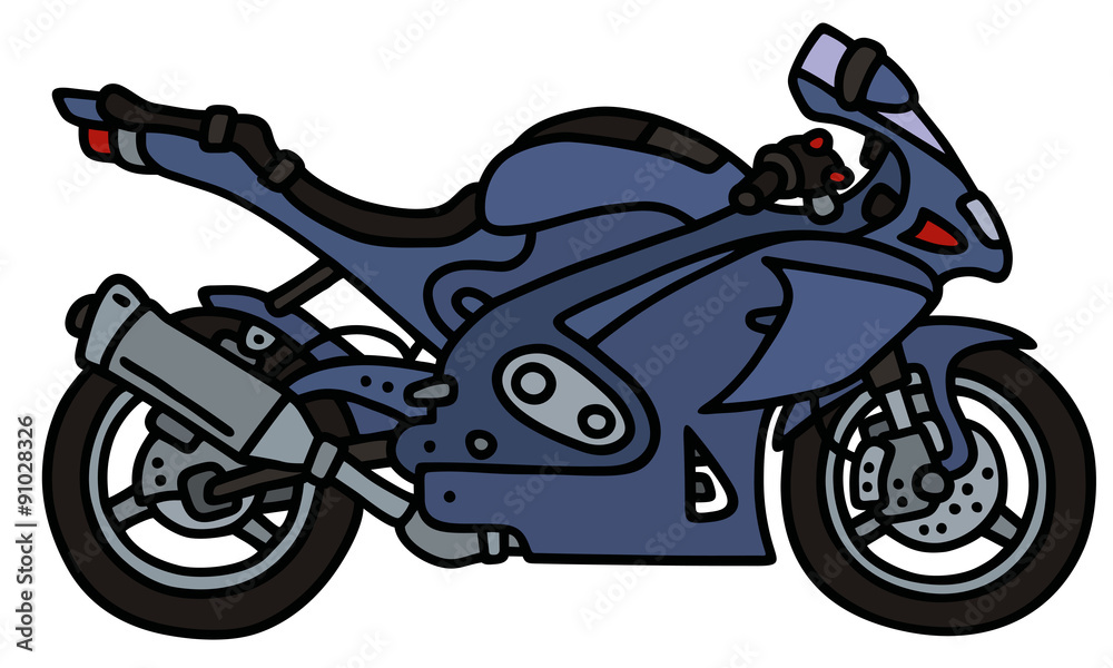 Blue motorbike / Hand drawing, vector illustration