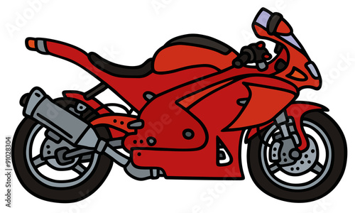 Red motorbike / Hand drawing, vector illustration
