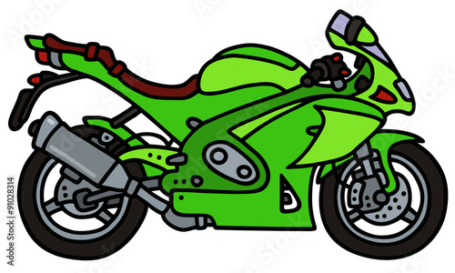 Green motorbike / Hand drawing, vector illustration