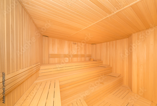 Hot wooden sauna room interior