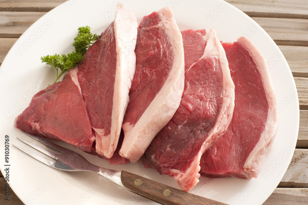 Fresh Steak on a Round Plate with Fork