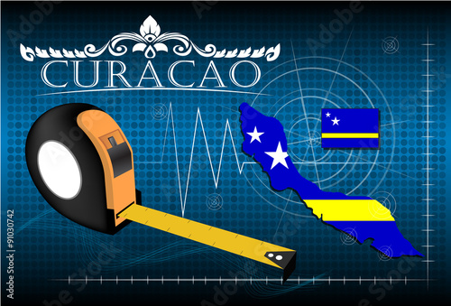 Map of Curacao with ruler, vector.