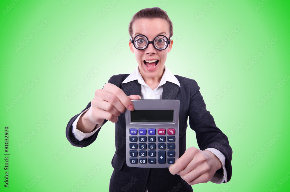 Nerd female accountant with calculator Nerd female accountant with calculator