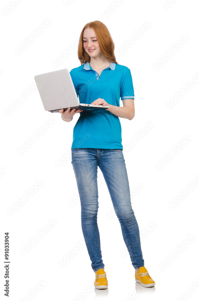 Student with laptop isolated on white Student with laptop isolated on white