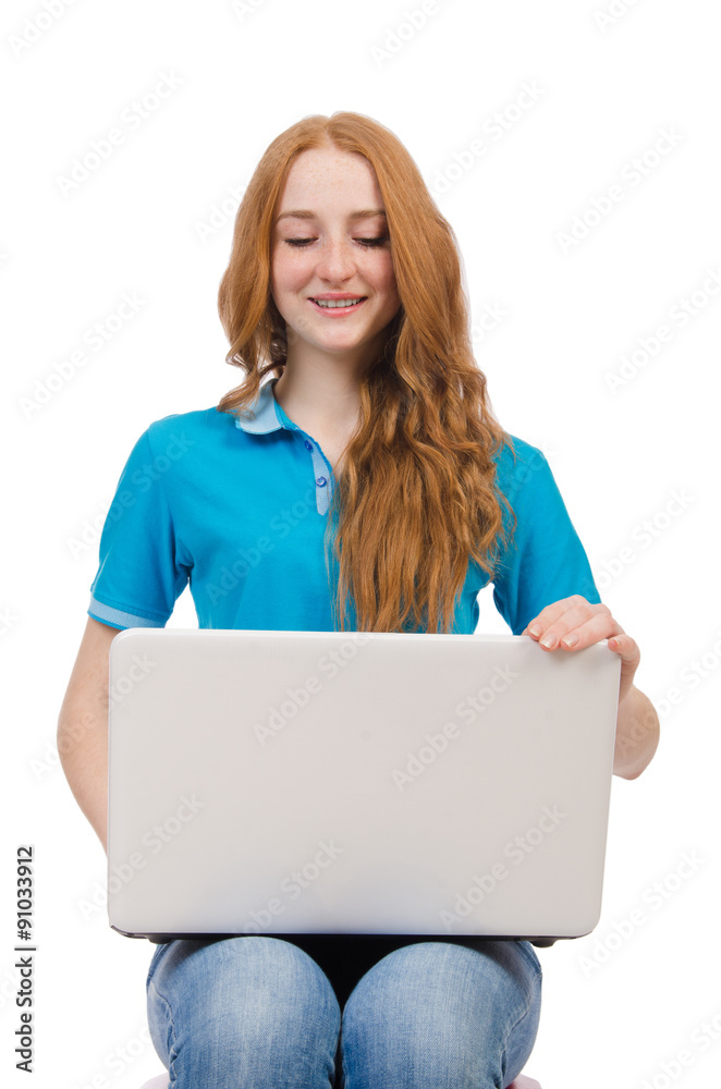 Student with laptop isolated on white Student with laptop isolated on white