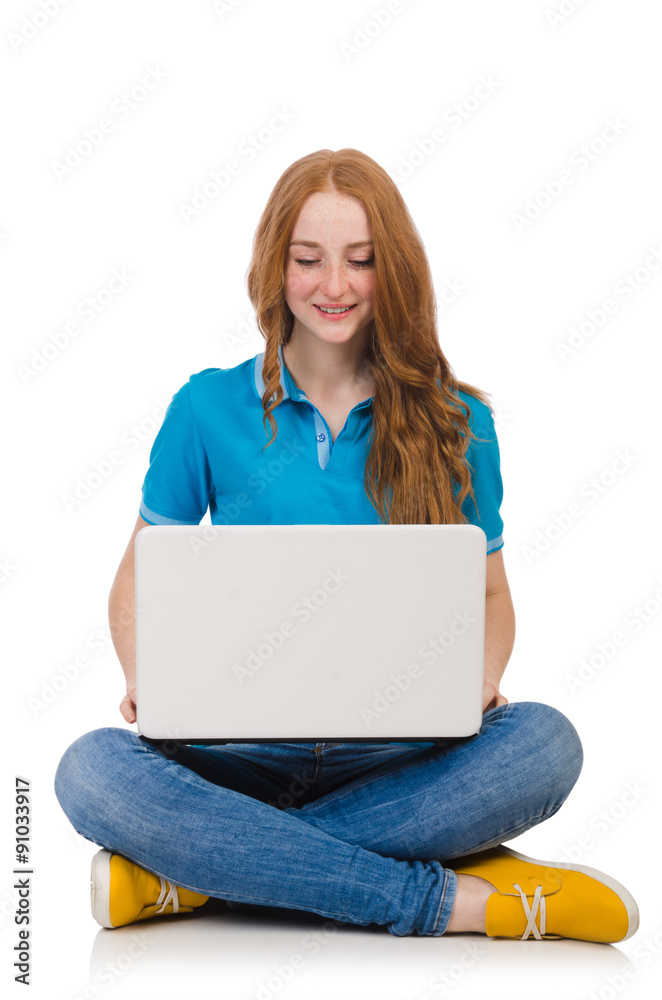 Student with laptop isolated on white Student with laptop isolated on white