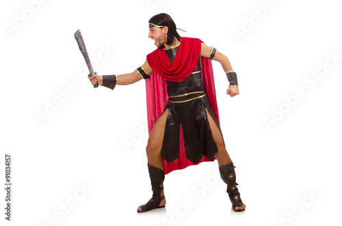 Gladiator with sword isolated on white © Elnur