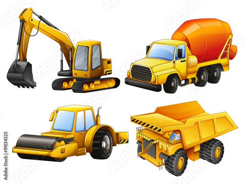 Tractors and bulldozers in yellow