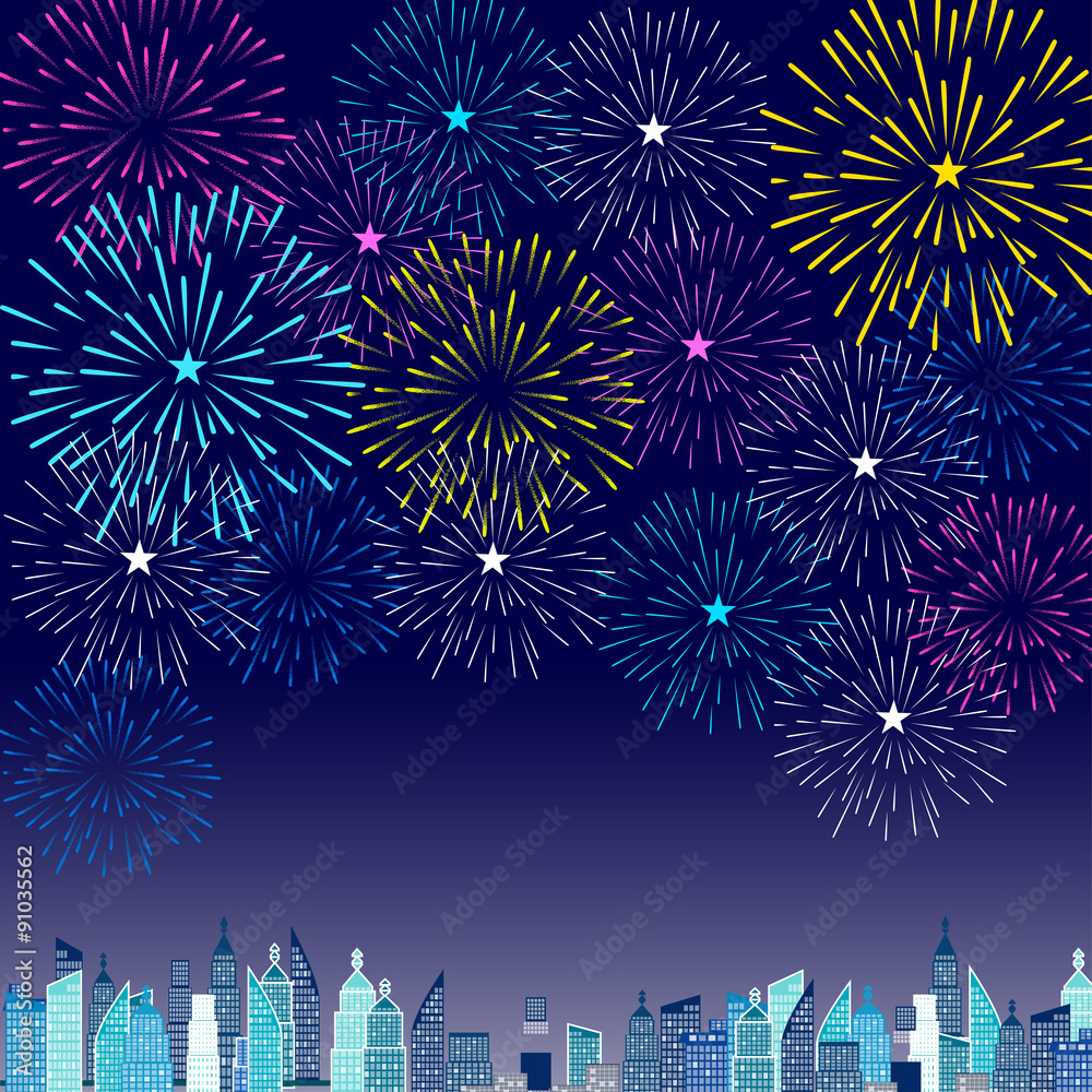 Fototapeta premium Fireworks Display for New year and all celebration vector illustration