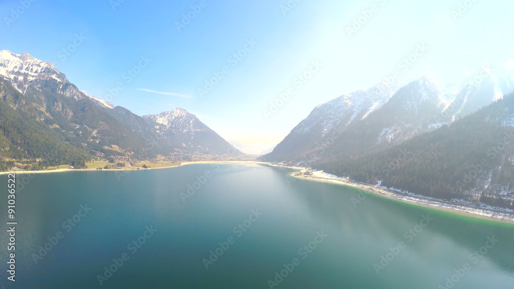 Beautiful view of majestic mountains, deep blue lake with smooth surface, nature Beautiful view of majestic mountains, deep blue lake with smooth surface, nature
