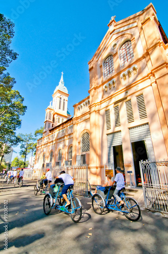 Visitors go around Ho Chi Minh city by cyclo, Vietnam