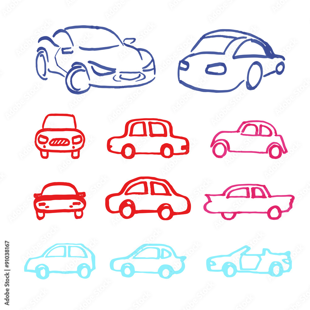 Set of cars icons made marker.