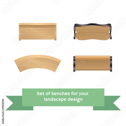 Set of vector wooden benches.
