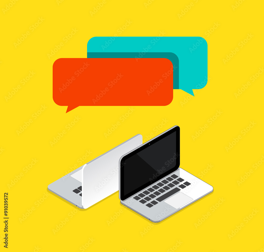 Online chats between 2 computers concept. vector illustration. Online chats between 2 computers concept. vector illustration.