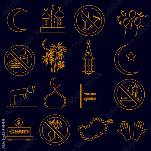 ramadan islam holiday color outline icons set eps10