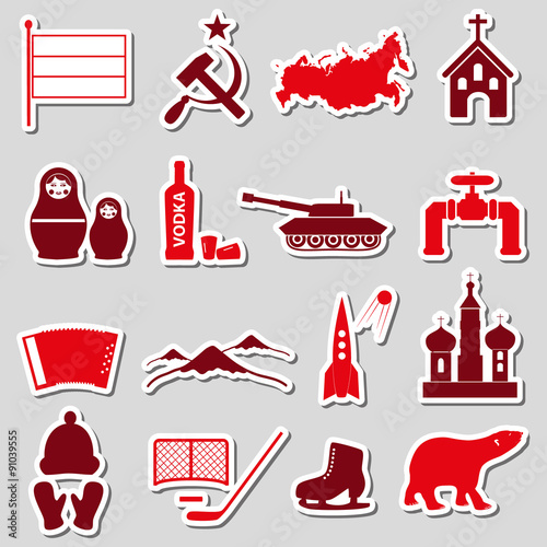 Russia country theme symbols stickers set eps10