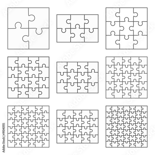 Jigsaw puzzle nine vector flat blank templates set