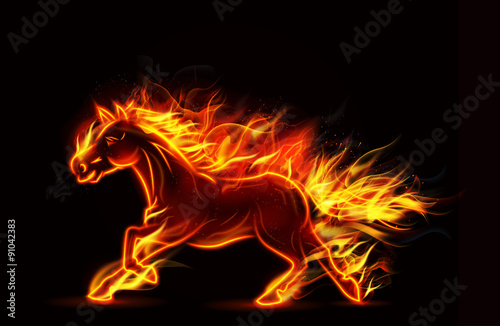 Fire burning horse of running on black background