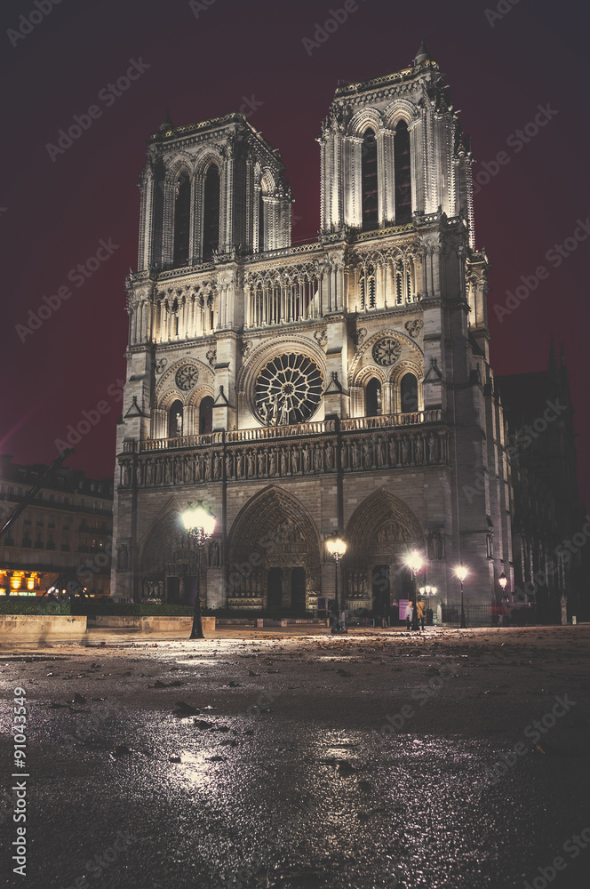 Notre Dame de Paris, France at night
