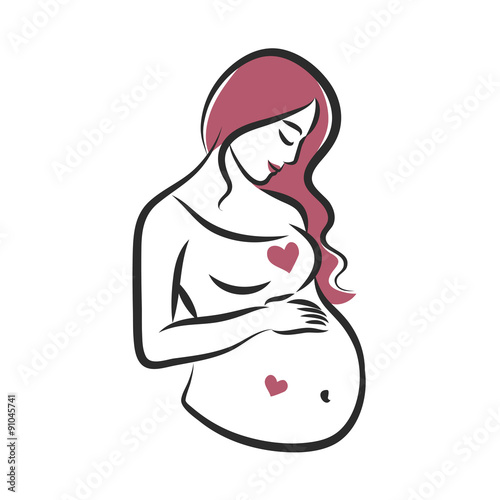 Pregnant woman stylized silhouette on a white background. Vector