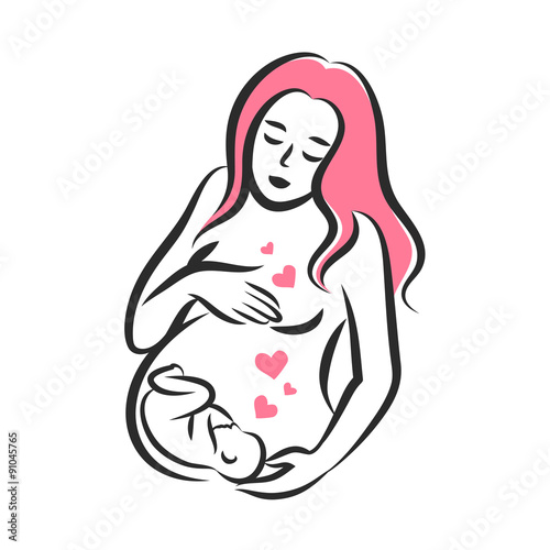 Pregnant woman stylized silhouette on a white background. Vector
