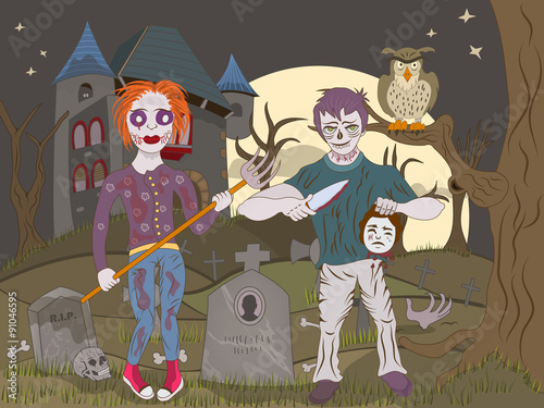 zombie kids on graveyard