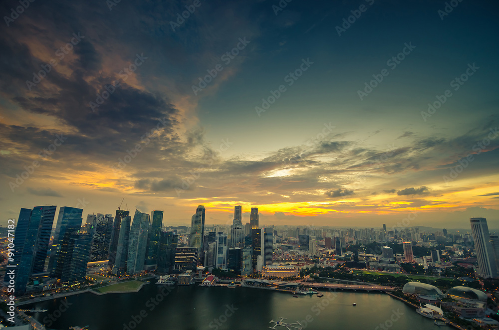 Singapore skyline and beautiful sunset