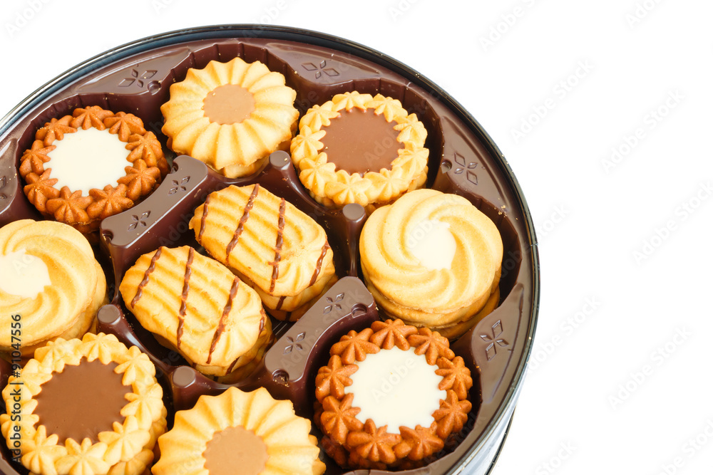 Butter cookies in plate isolated on white background Butter cookies in plate isolated on white background