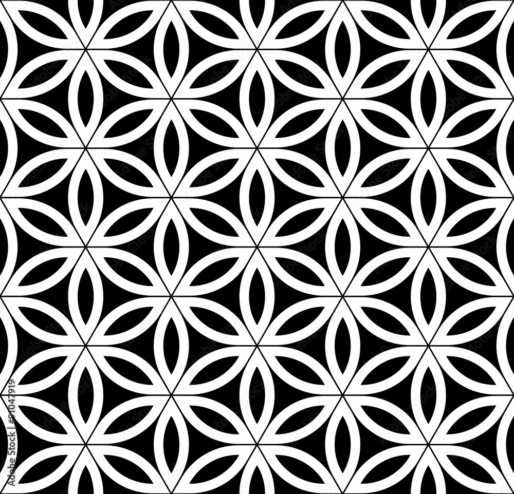 Vector modern seamless sacred geometry pattern , black and white abstract geometric flower of life background ,wallpaper print,  monochrome retro texture, hipster fashion design
