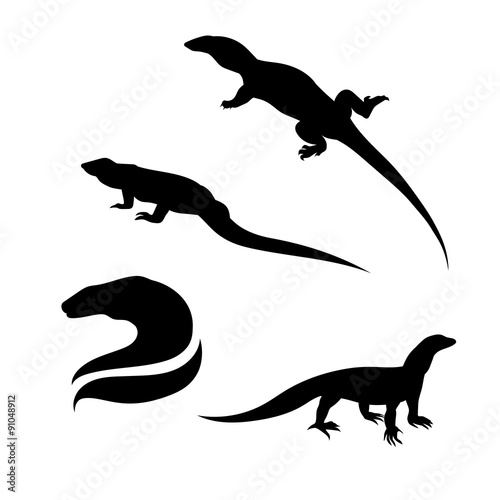 Fototapeta Naklejka Na Ścianę i Meble -  Monitor lizard vector silhouettes.