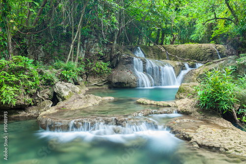 Fototapeta Naklejka Na Ścianę i Meble -  Beautiful Waterfall in Kanchanaburi (Huay Mae Kamin), Thailand