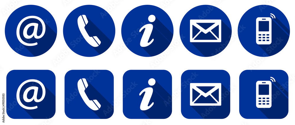 Contact Us - Set of blue flat icons, two variants Contact Us - Set of blue flat icons, two variants