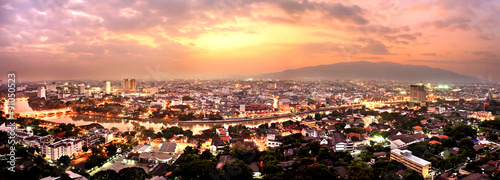 Aerial view of Ping River across Chiang Mai city with beautiful