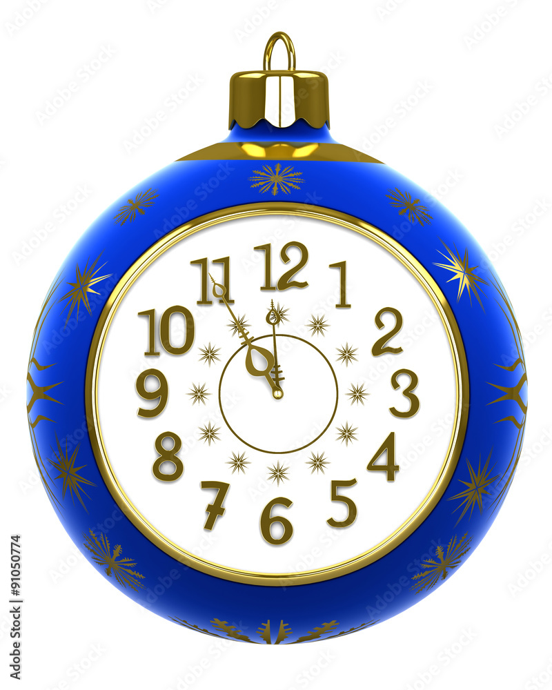 3D New Year's clock on white background
