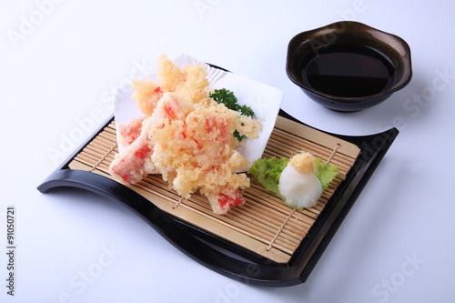 Crab stick Tempura, deep fried sliced squid in japanese dish iso