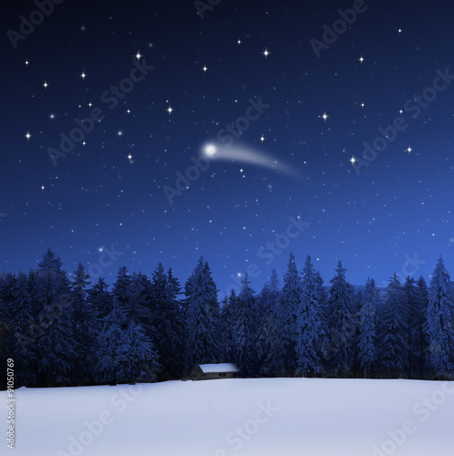 Komet über Waldhütte