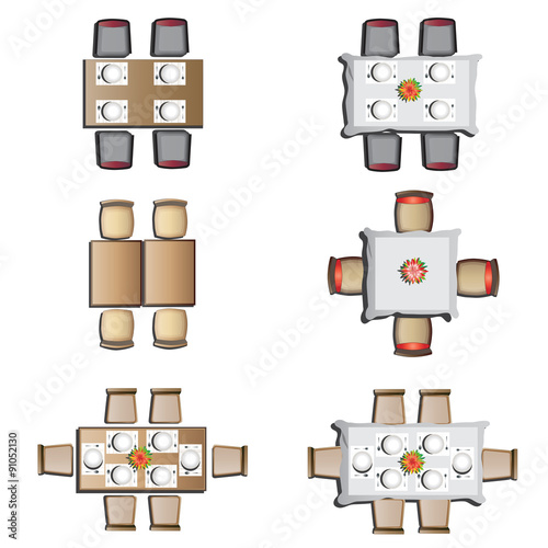 Dining furniture top view set 1 for interior, vector illustration
