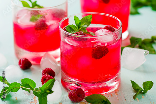 cold drink with raspberry, mint and ice #91055190