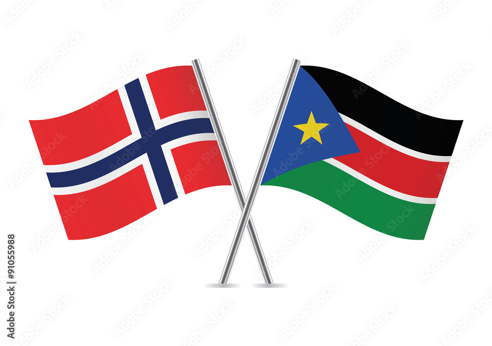 South Sudan and Norway flags. Vector illustration.