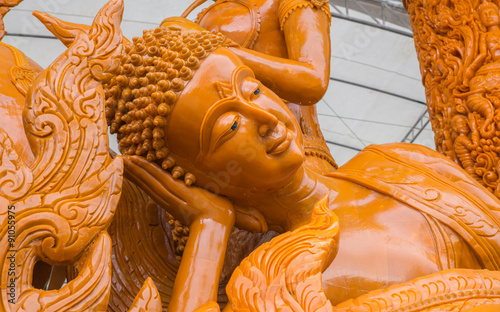 big candle used in the temple during the raining season in thail photo