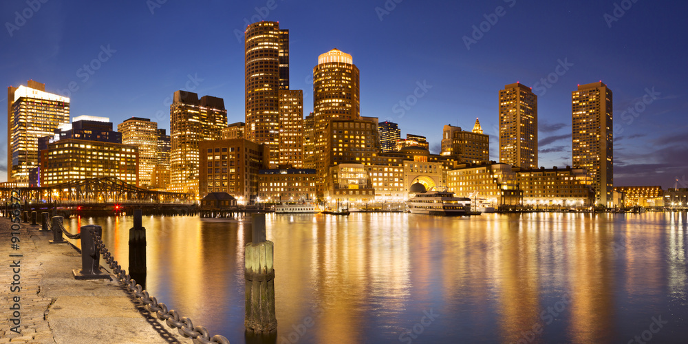 Boston, Massachusetts, USA skyline from Fan Pier at night
