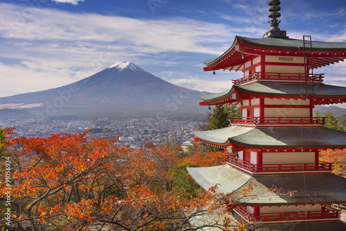 Chureito pagoda and Mount Fuji, Japan in autumn
