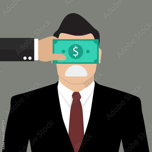 Businessman with dollar banknote taped to eyes