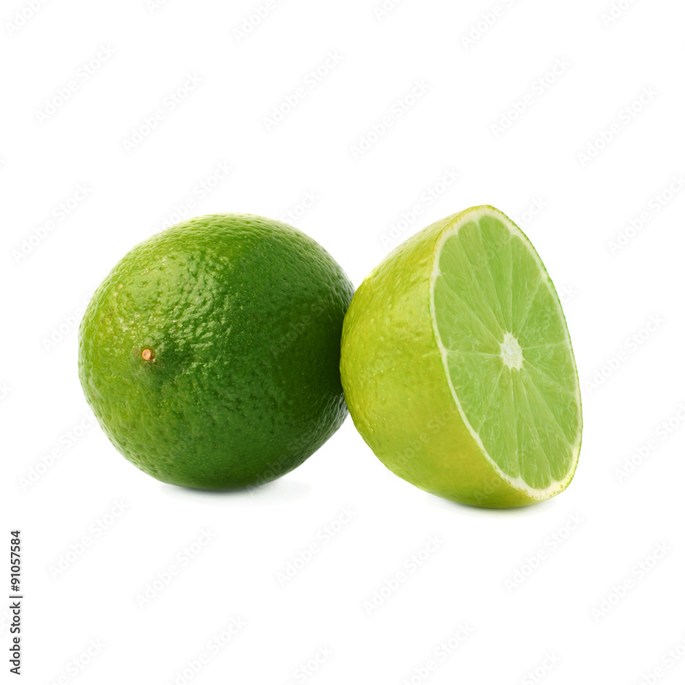 Served lime fruit composition isolated over the white background Served lime fruit composition isolated over the white background
