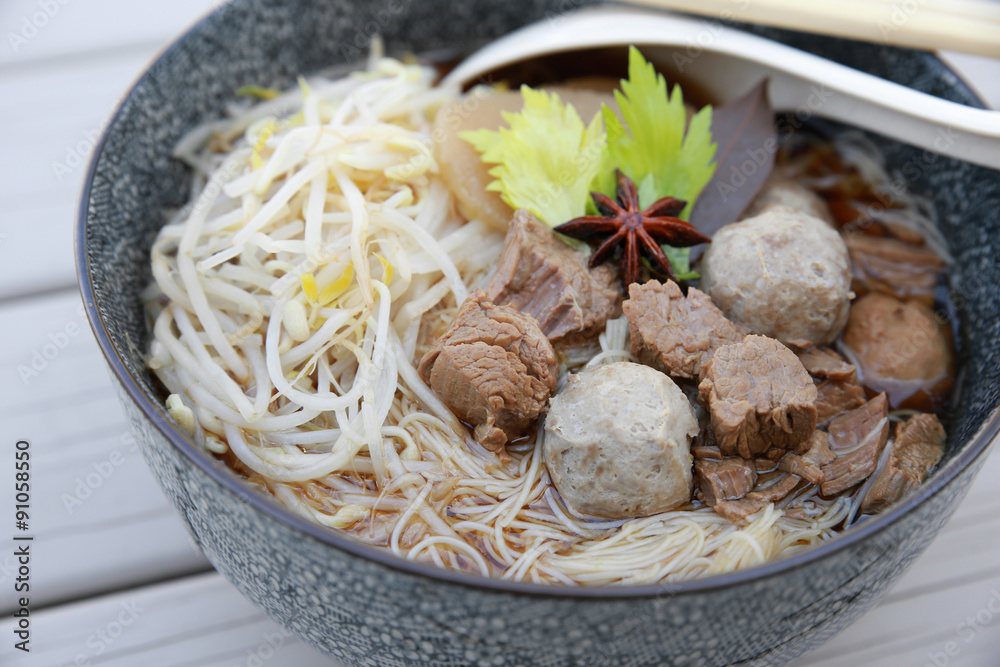 Homemade beef soup noodle with beef balls Homemade beef soup noodle with beef balls