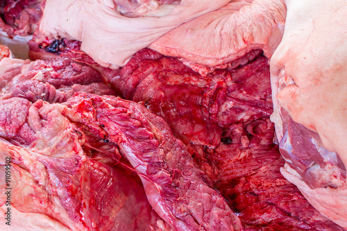 fresh raw pork at slaughterhouse in thailand