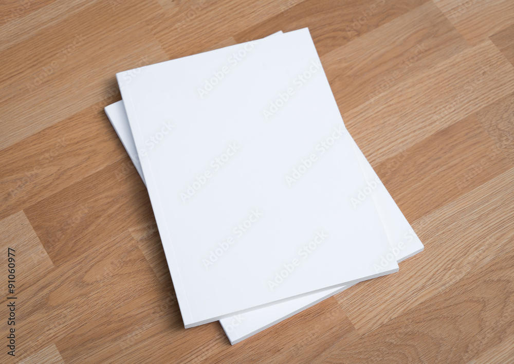 Blank catalog, magazines,book mock up on wood background Blank catalog, magazines,book mock up on wood background