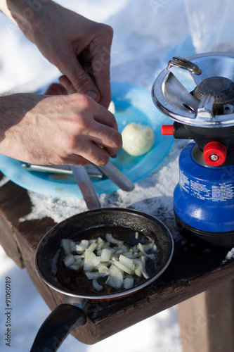 Fotografie Outdoor cooking and surviving in the woods